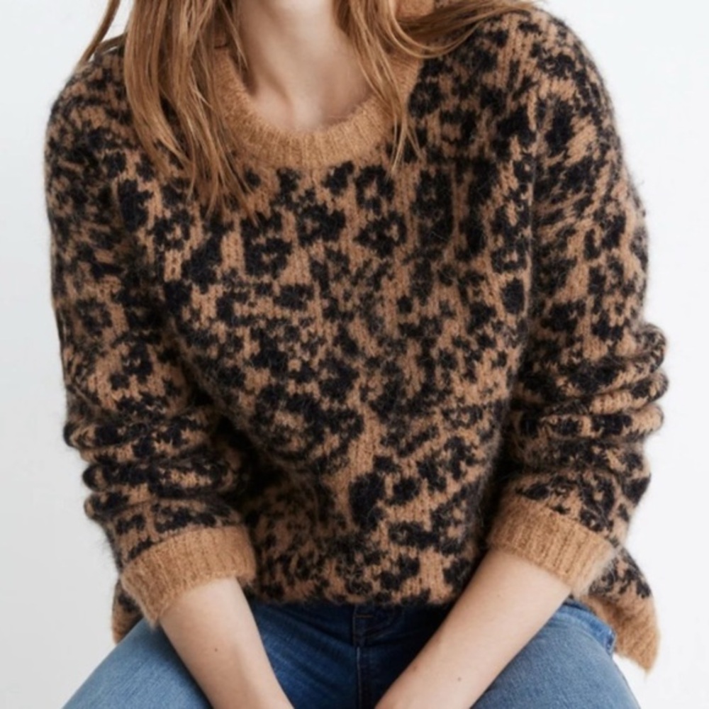Madewell Alpaca Wool Leopard Crewneck Thick Cozy Sweater‎ Size Small - Picture 10 of 10